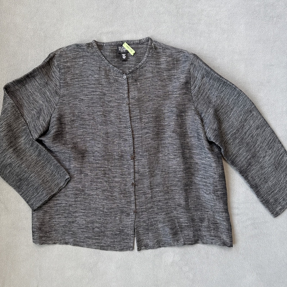 Eileen Fisher Cardigan Womens Petite Large‎ Gray Button Up Italian DRY CLEANED